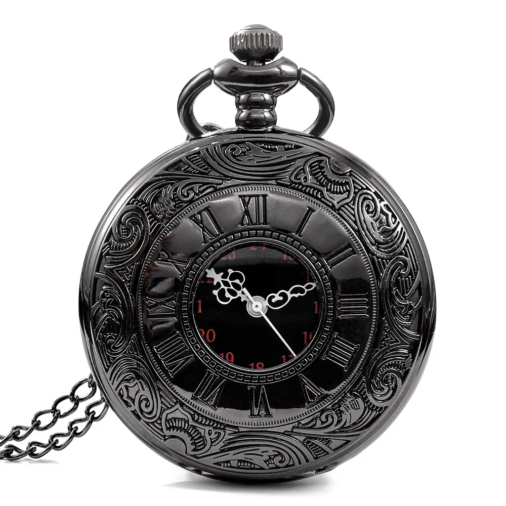 Pocket Watch Vintage Charm Unisex Roman Number Quartz Steampunk Necklace Pendant with Chain Gift