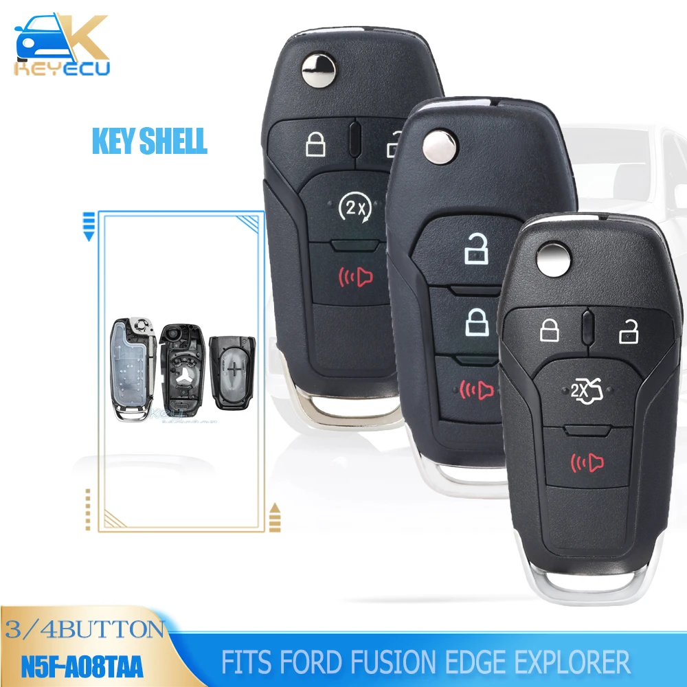 KEYECU Flip Remote Car Key Shell Case for Ford Fusion Edge Explorer 2013-2015 FCC ID: N5F-A08TAA (Shell Only) gas caps for cars