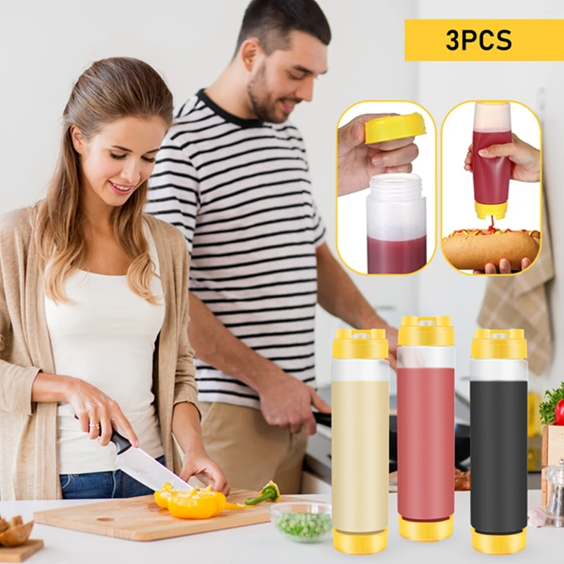 Inverted Plastic Squeeze Bottles 16Oz Refillable Tip Large Valve Dispenser Condiment For Sauces Ketchup