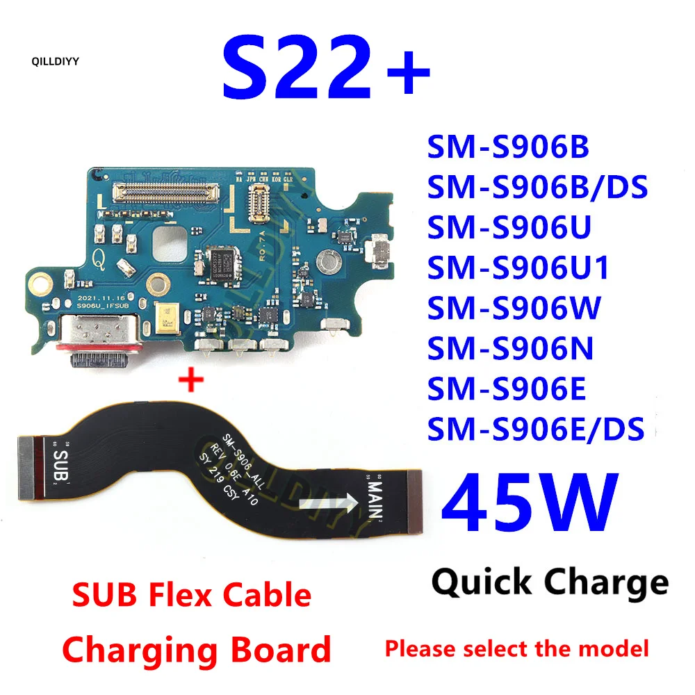 Enhanced 45W Charging Port Board with Fast Charger and USB Flex Cable for Samsung Galaxy S22 Plus