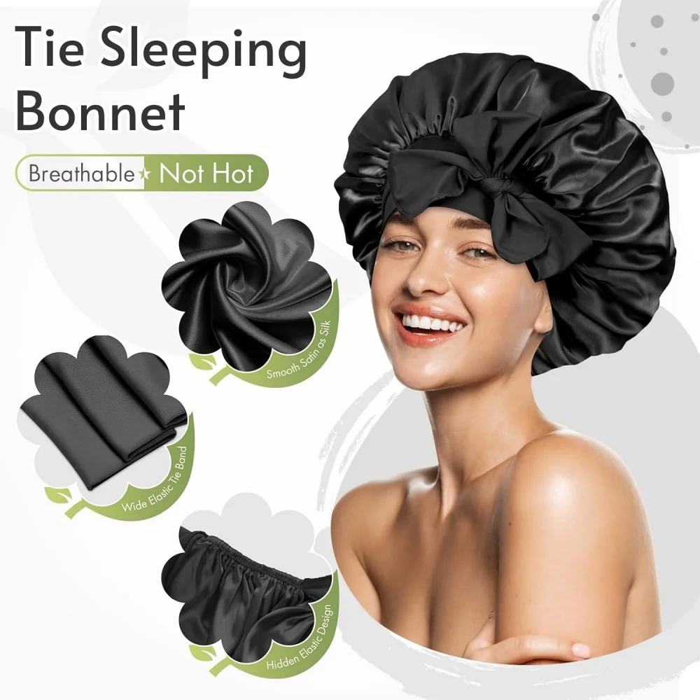 Sleeping Silk Bonnet With Tie Band Women Satin Bonnet Double