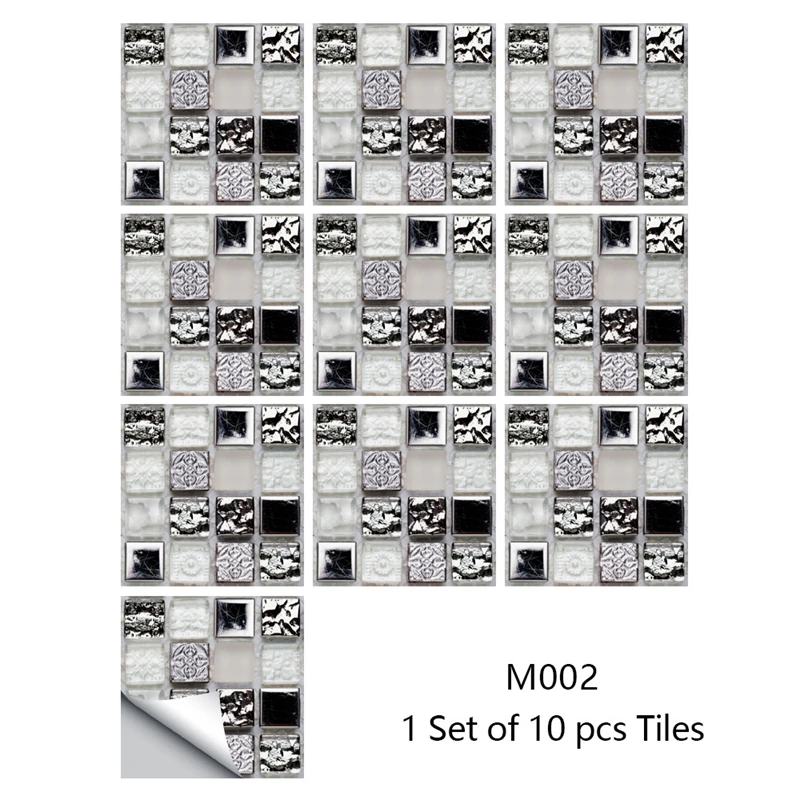 thumbnail image 1 of Juego de 10 pegatinas de mosaico de imitación para pared, autoadhesivas, impermeables, para cocina, baño, papel tapiz, despegables, arte DIY, 1 of 5