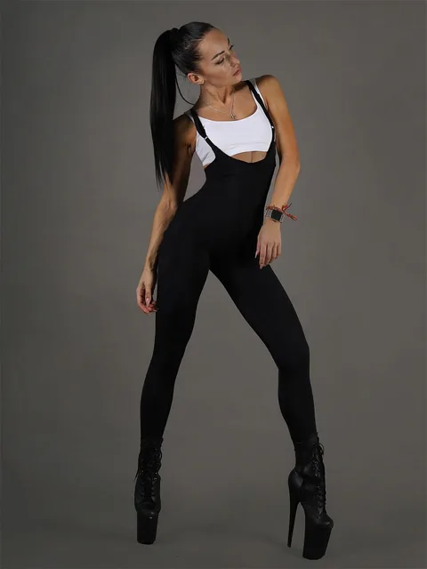 Oshoplive Solid Color Wrap Spaghetti-Neck Backless Jump Suits for Women Going Out Backless Fitness Sexy Sports Ladies Jumpsuits BLACK