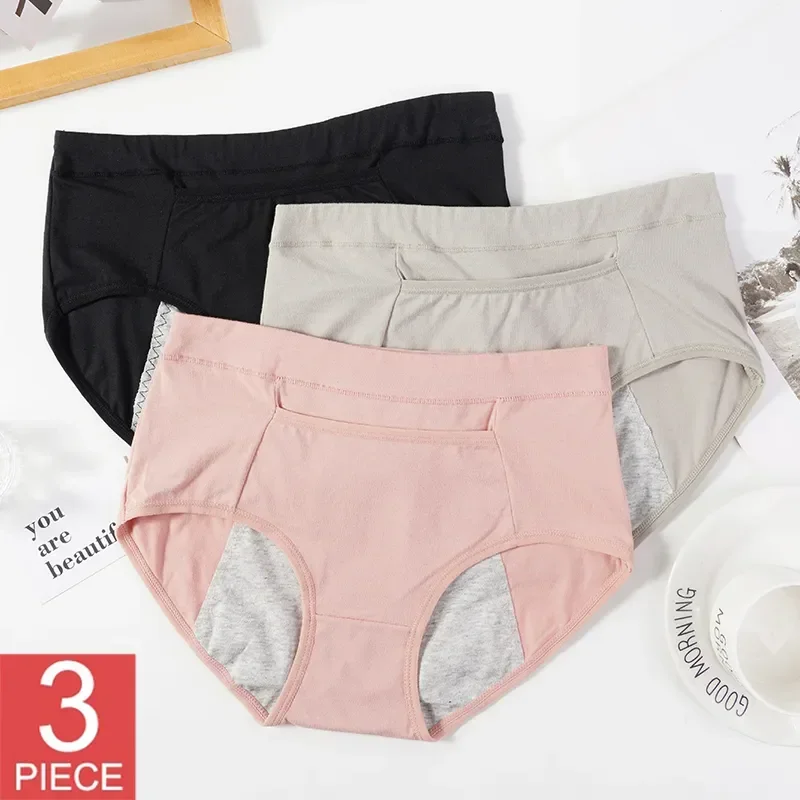 

Pockets Menstrual Women Briefs Underwear Female Physiological Cotton Leak Waterproof 3PCS/SET Proof Lingere Panties Pants