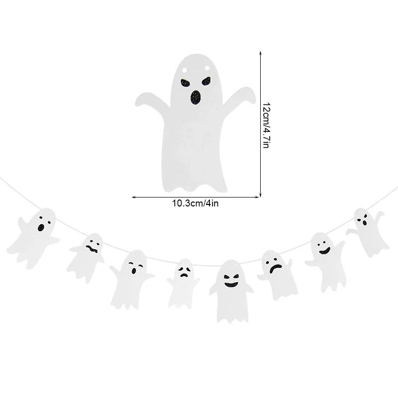 Whaline Halloween Glitter Ghost Banner - 16 Pcs Cute Pastel Ghost Cutouts With 2 Strings, Large Garland For Party, Classroom, Wall Decoration (Set Of 2)