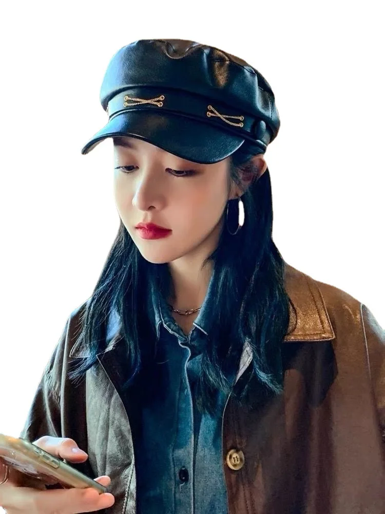 New Solid Color Leather Military Cap Fashion Caps Beret Ladies Classic Retro Newsboy Hat Outdoor Sun Hats Winte Women Cap