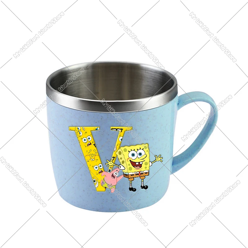 Cartoon Buchstaben A-Z Kinder-Milchbecher SpongeBob Edelstahl-Wasserbecher Mini-Kaffeebecher für Jungen und Mädchen Schule und Zuhause Trinkbecher – Detail 2