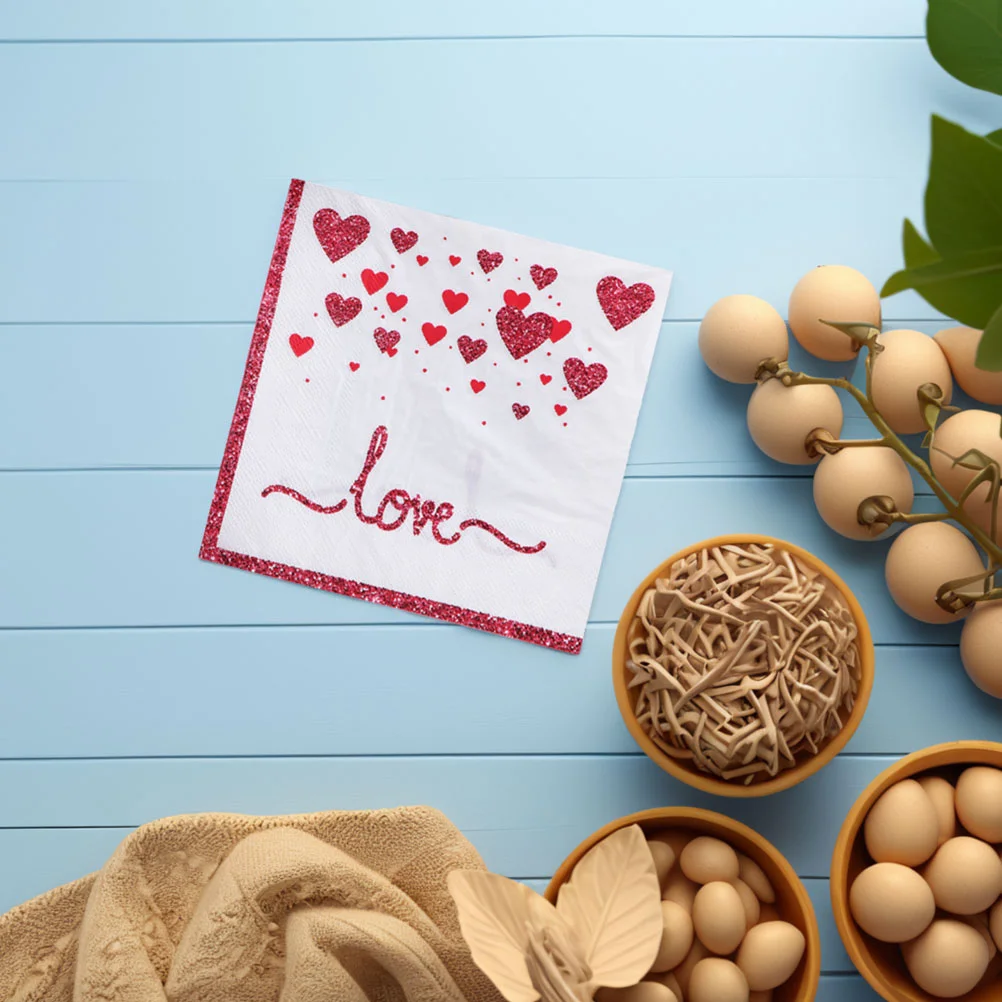 20 Pcs Valentine's Day Napkin Valentines Heart Napkins Wedding Tissues Cake Flower Paper
