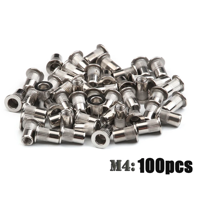 100PCS Stainless Steel Threaded Rivets Nut Flat Head Rivet Nuts Set Insert Reveting M3 M4 M5 M6 rivet nuts set