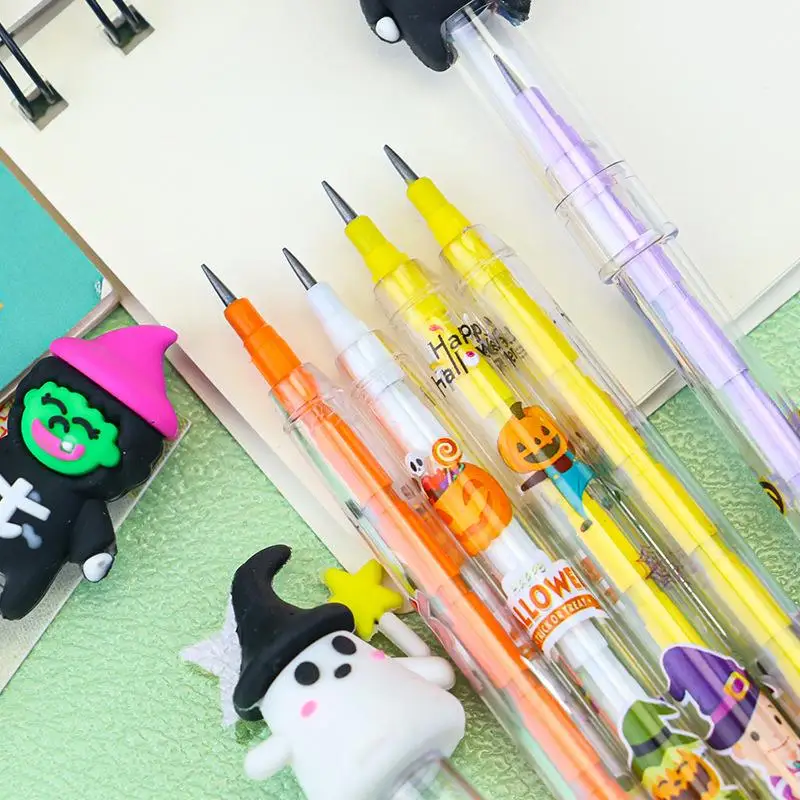 Pack of 6 Charming Ghost Pumpkin Witch Block Pencils, Great for Kids Birthday Celebrations, Halloween Theme and School Prizes