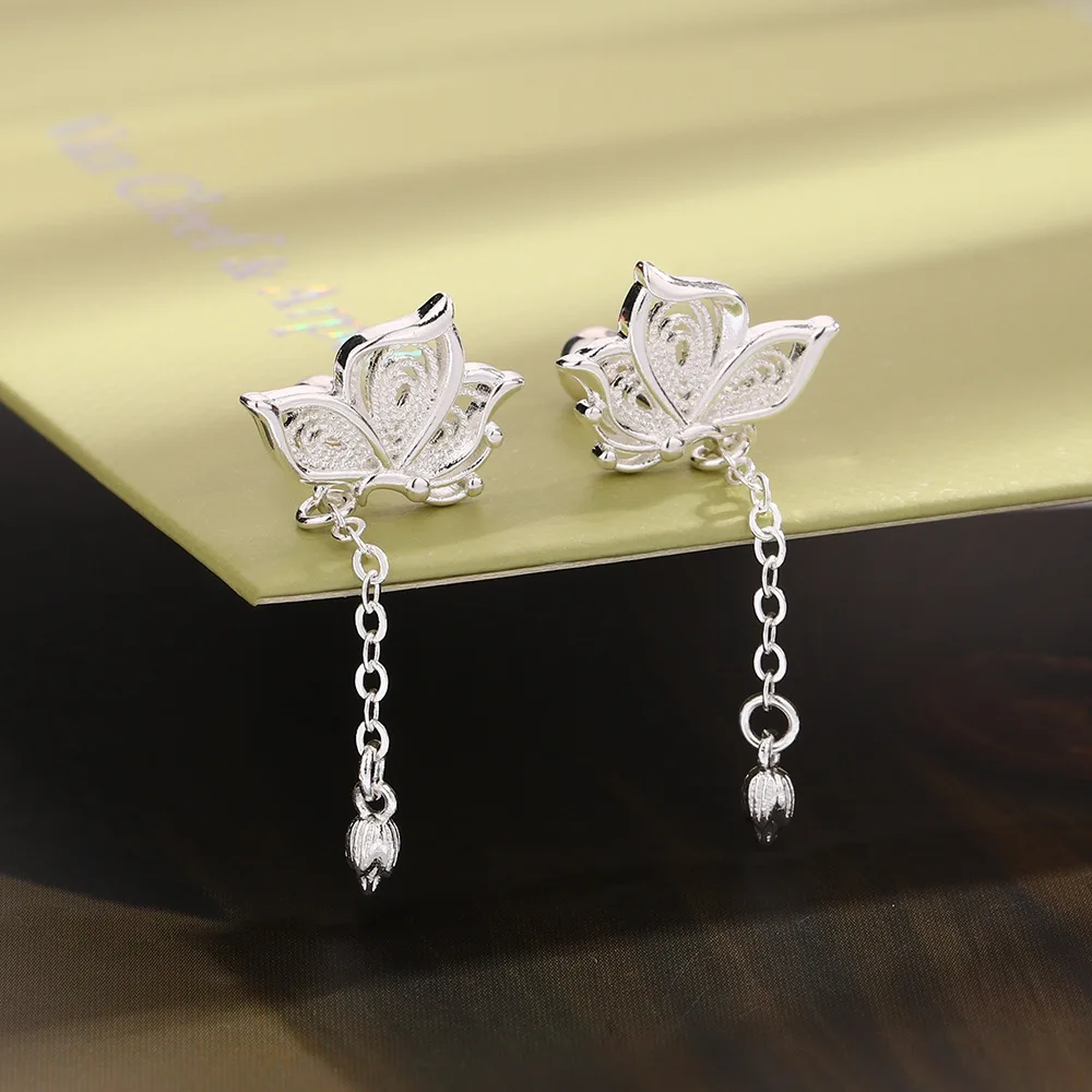 925 Sterling Silver Hollow Butterfly Stud Earrings For Women Luxury Designer Jewelry Wholesale Accessories Prevent Allergies