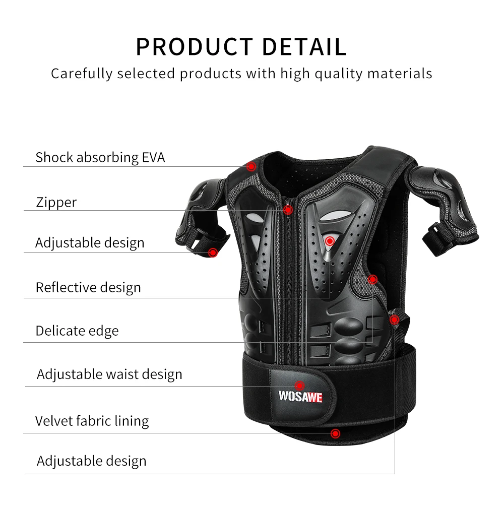 WOSAWE Kids Bike Armor Vest Skateboard Kneepads Elbow Guard Motocross Body Back Protective Gears Child Safety Protector Kits