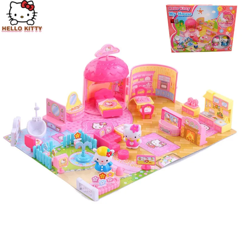 

Genuine Anime Hello Kitty Play House Toy Street Corner Story Series My House KT Cat for Girl Christmas Gift