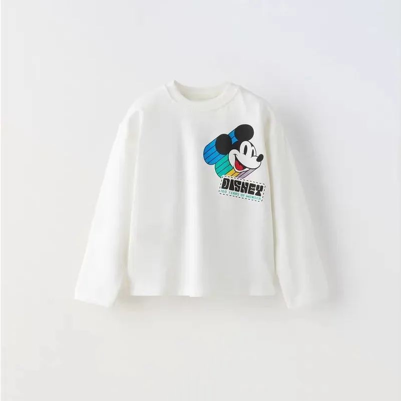Spring/autumn Disney Mickey Printed T-shirts Long Sleeved Tops Children Clothes Baby Boys Girls Bottom Shirt Crewneck Blouse 2