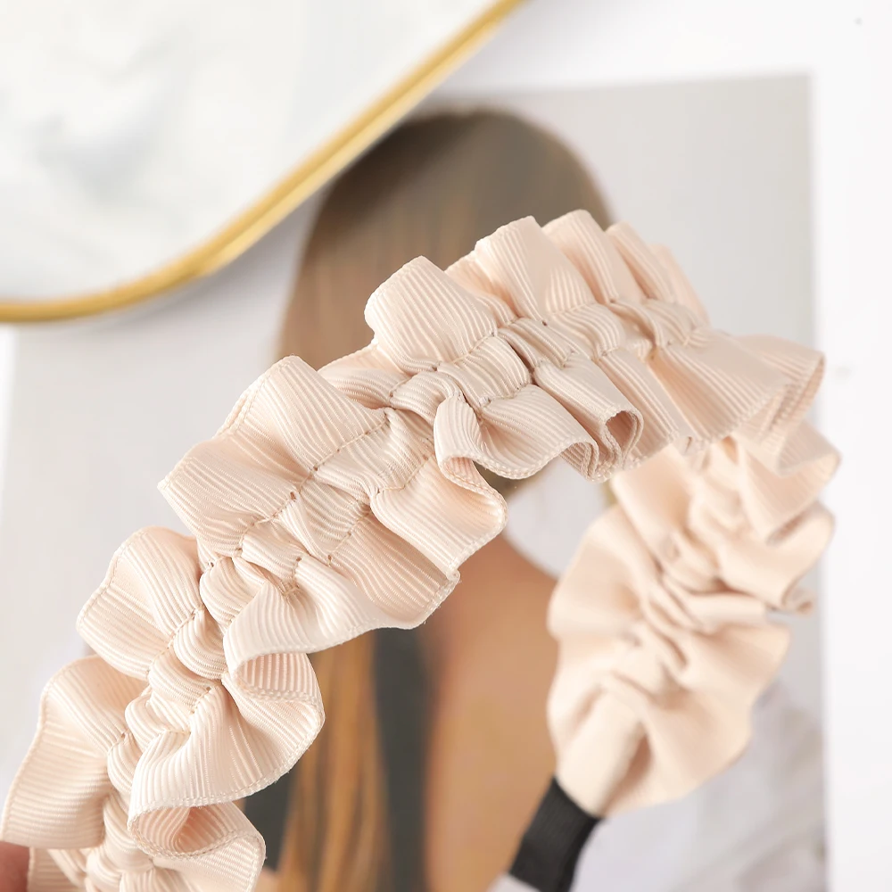 Haimeikang Ruffle Lace Headband Black Wide Hair Bands For Women Summer Fashion Hair Hoops Bezel Headbands Hair Accessories