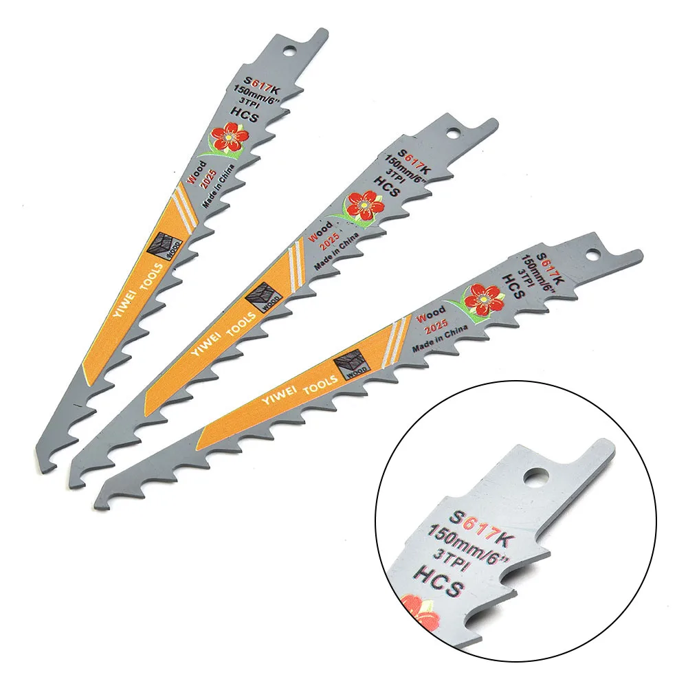 3pcs 3TPI HCS Reciprocating Saw Blades 150mm 6 Inches Durable Saw Blades For Cutting Wood Plastic Metal WoodWorking Tools 3pcs butterfly inlay template woodworking bowtie key wood bow tie mortise inlays bushing router and decorative templates tools