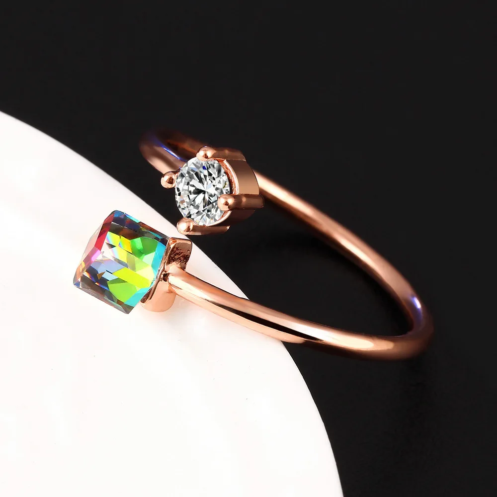 WLP Zircon Engagement Rings for Women Rose Gold Color Wedding Rings Female Austrian Crystals Jewelry Adjustable Anillos Mujer Wedding Rings Engagement Rings Zircon Rings
