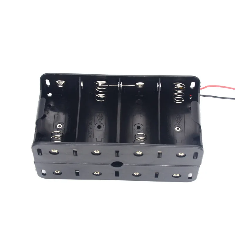 12V 8슬롯 D 사이즈 DIY 배터리 홀더 보관 케이스 박스, 뒤집어 놓는 형태의 컨테이너, 검정색 및 빨간색 전선 포함, 1.5V D형 배터리용