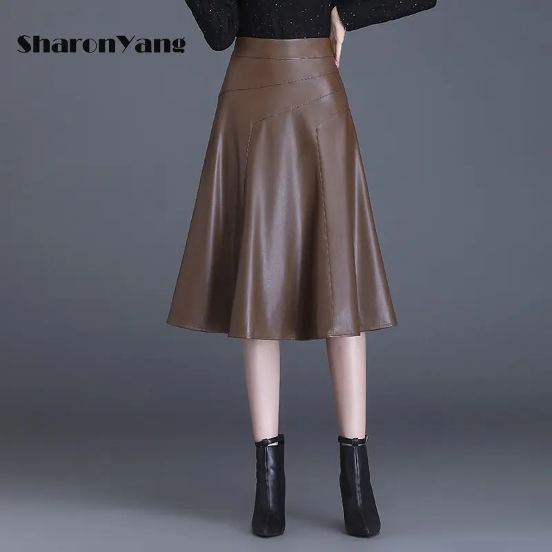 

High-quality Leather Skirt Long Women Hight Waist Black Skirts for Women 2022 A-line Skirts for Lady Autumn Winter