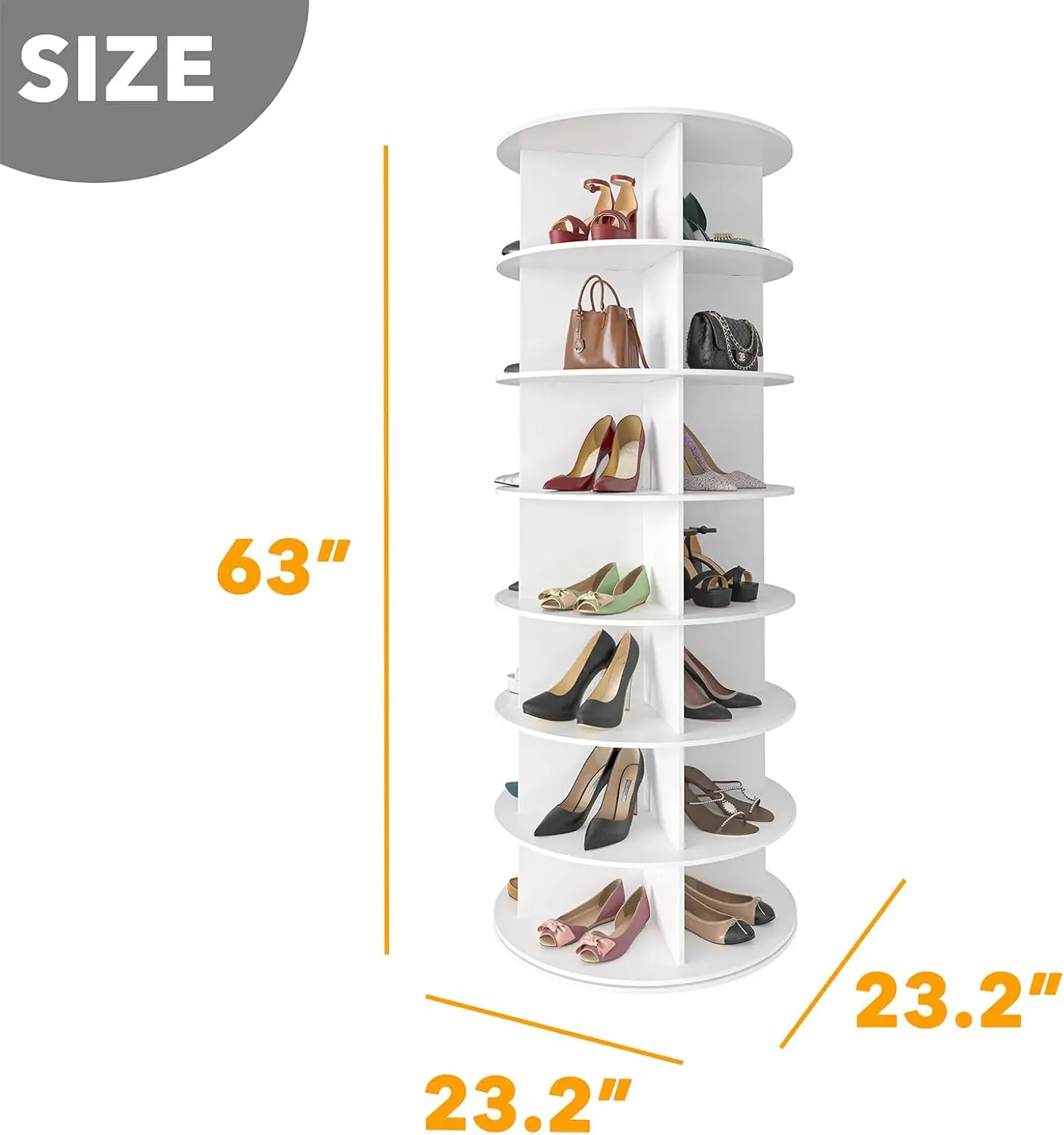 7 Tier Rotating Shoe Rack Tower Spinning Shoe Display Lazy Susan, Revolving 360 Rack Storage Round Carousel White