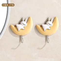 Cartoon Cute Adhesive Hooks - No - Drill, Traceless Wall and Door Key Holders (Set of 2) (Yellow)