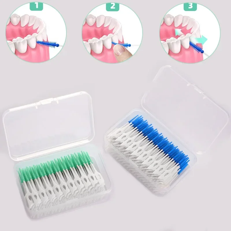 

Interdental Silicone Brushes 150/200 Units Box Dental Toothpicks Brush Between Teeth Toothpicks with Thread Oral Cleaning Tools