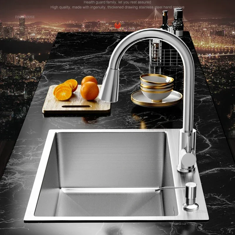 Creative Brushed Metal Sink for Vegetable Washing Thickened Double Hole Kitchen Sinks Modern Household Kitchen Sink for Balcony