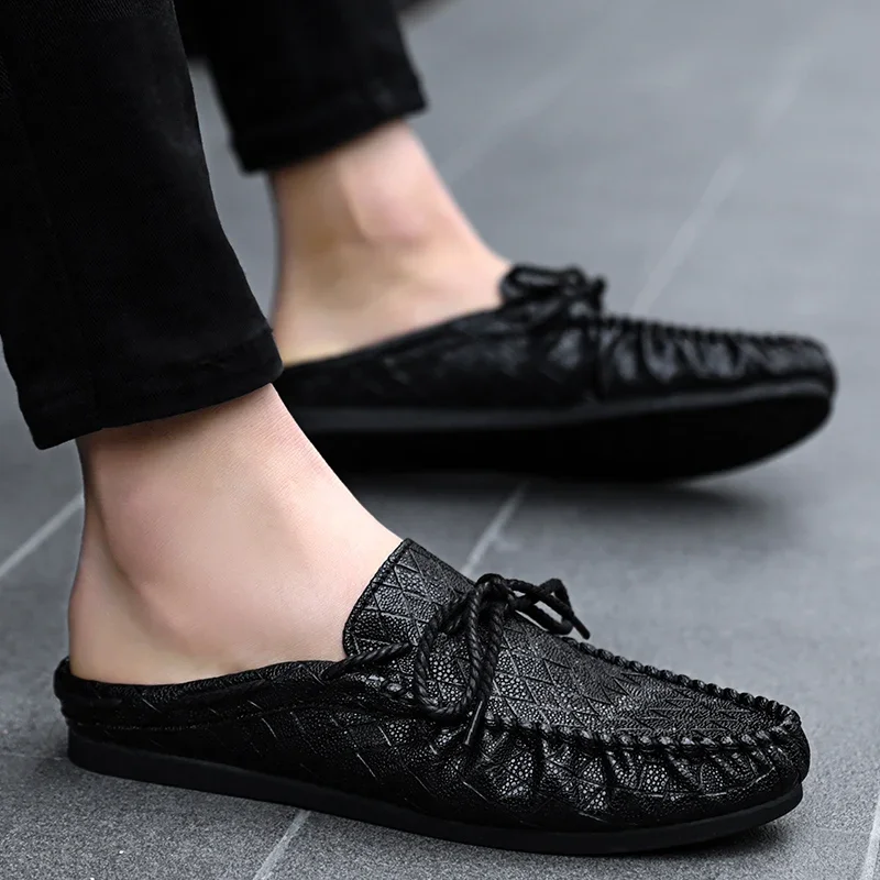 

Spring Summer Men's Casual Leather Elegantes Tassel Loafers Men Shoes for Men Man Breathable Lazy Mules Driving Half Shoes