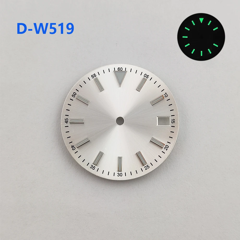 새로운 스타일의 시계 다이얼 28.5mm 녹색 발광 맞춤형 로고 시계, 멸균 다이얼 시계 액세서리, NH35 무브먼트에 적합
