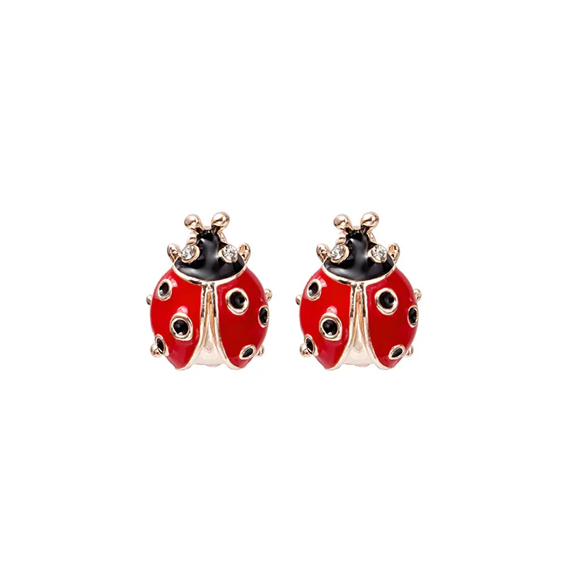 Red Enmel Ldybug Stud Errings, 14KT Yellow Gold For Sle t 1stDibs