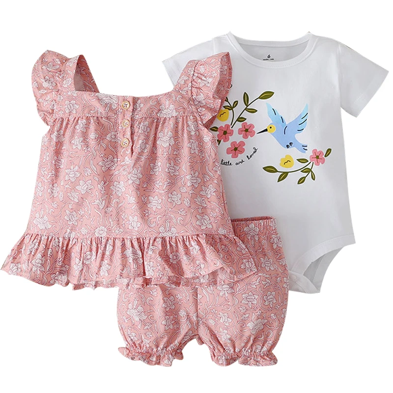 3Piece 2023 Baby Summer Clothes Cute Flowers Sleeveless Cotton Vest