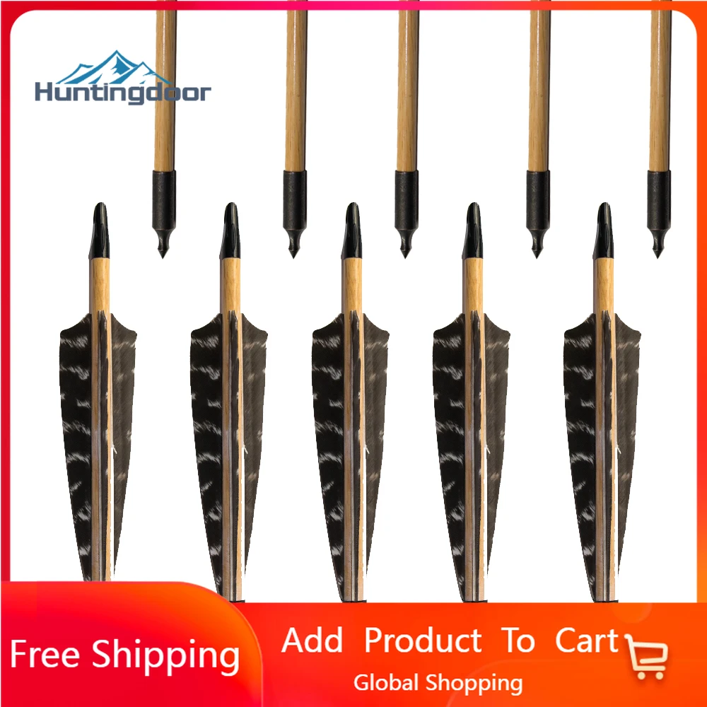 6/12/24pcs Archery wooden arrow turkey feather arrow with nocks for
