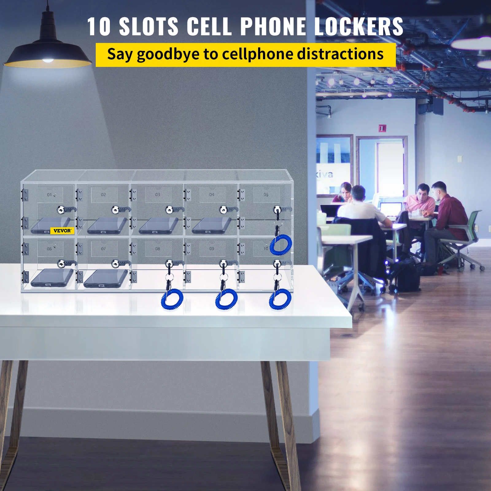 Acrylic Cell Phone Storage Locker with Locks and Keys