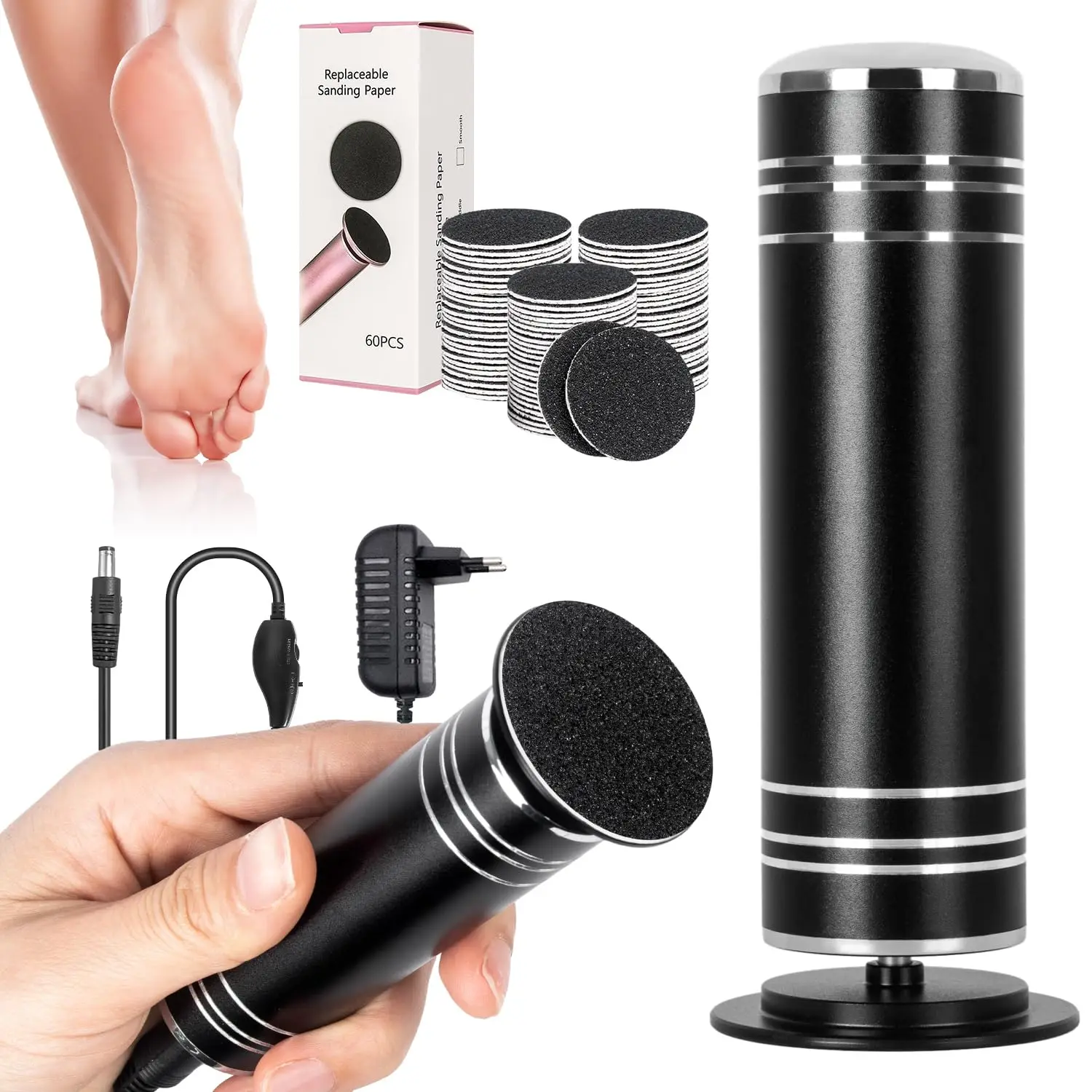 Electric Callus Remover With Speed Controller And 60 Sandpaper Discs_voghion.com