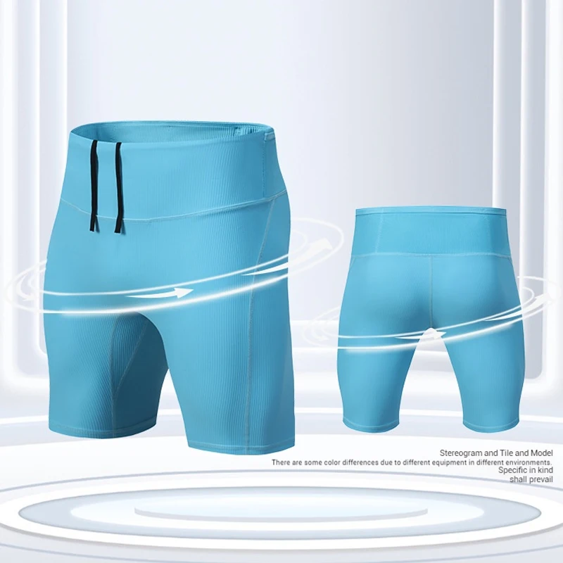 Mens Quick Dry Compression Running Shorts High Waist Workout Bottoms with Mesh Back Multi-Pockets Fitness Traing Tights (S-2XL)