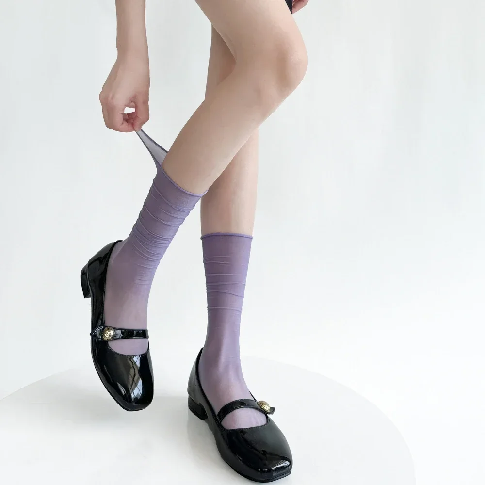 Women's Ultra-Thin Transparent Nylon Summer Socks - Breathable, Solid Colors