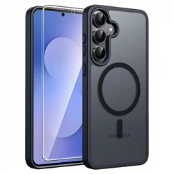 Magnetic Translucent Matte Phone Cover with Screen Protector | Durable Shockproof Case - Galaxy A37 (Black)