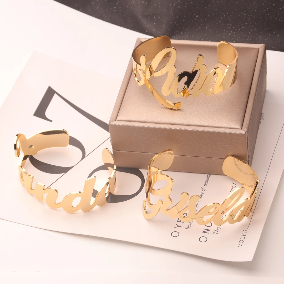 Custom Name Bracelet  For Women Personalized Adjustable Stainless Steel Punk Bracelet Cuff Bangle Ladies Jewelry Girlfriend Gift