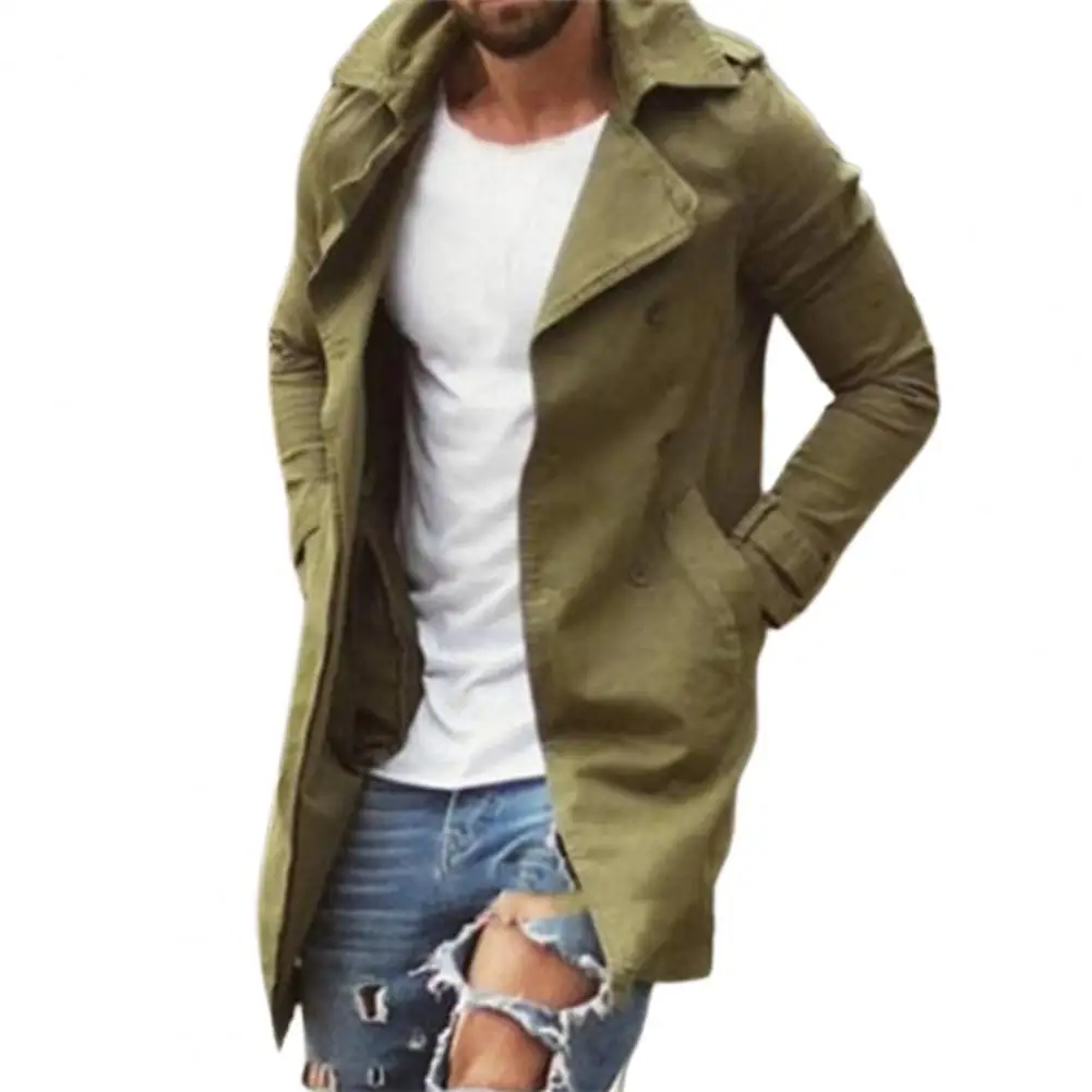 British Style Men Trench Coat Pockets Windbreaker Cardigan Slim Male Solid Color Long Jacket 2022 Spring Autumn