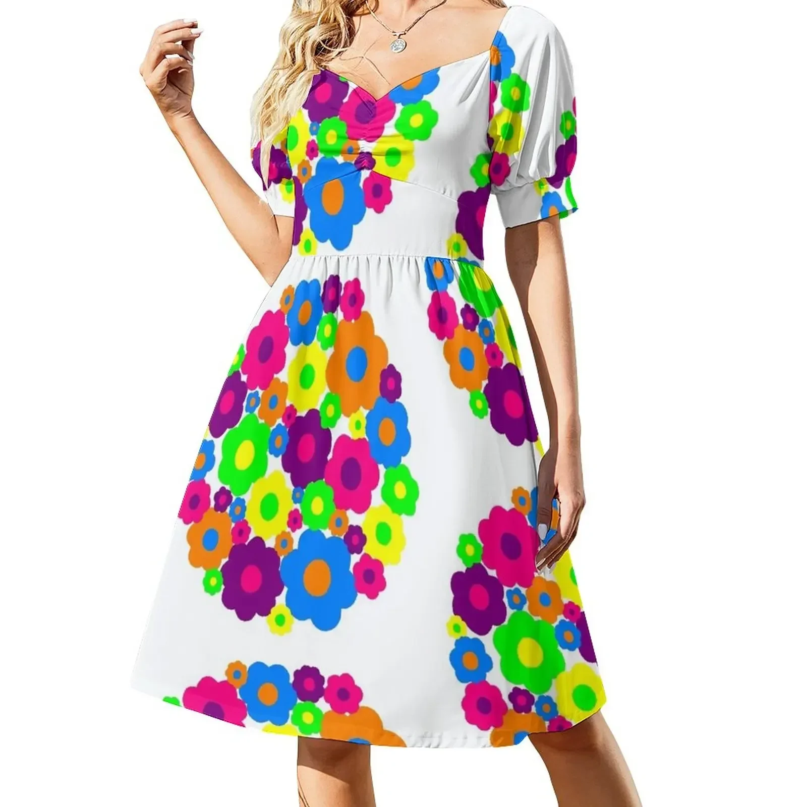 thumbnail image 1 of ¡Flores al poder! Vestido de manga corta, vestidos de verano para mujer, vestidos de verano, vestido largo de verano para mujer., 1 of 7
