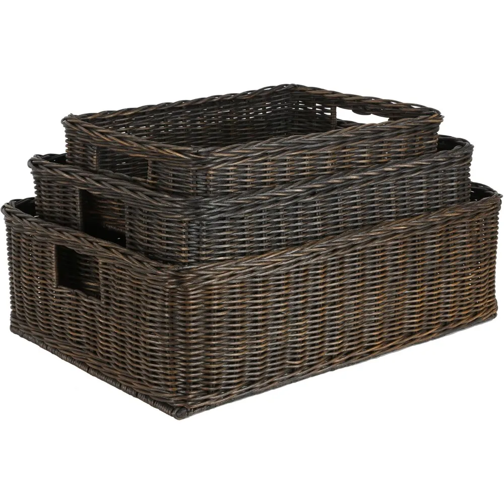 Under The Bed/Basic Wicker Storage Basket, Medium, 20 in L x 14.5 in W x 6 in H, Antique Walnut Brown 2