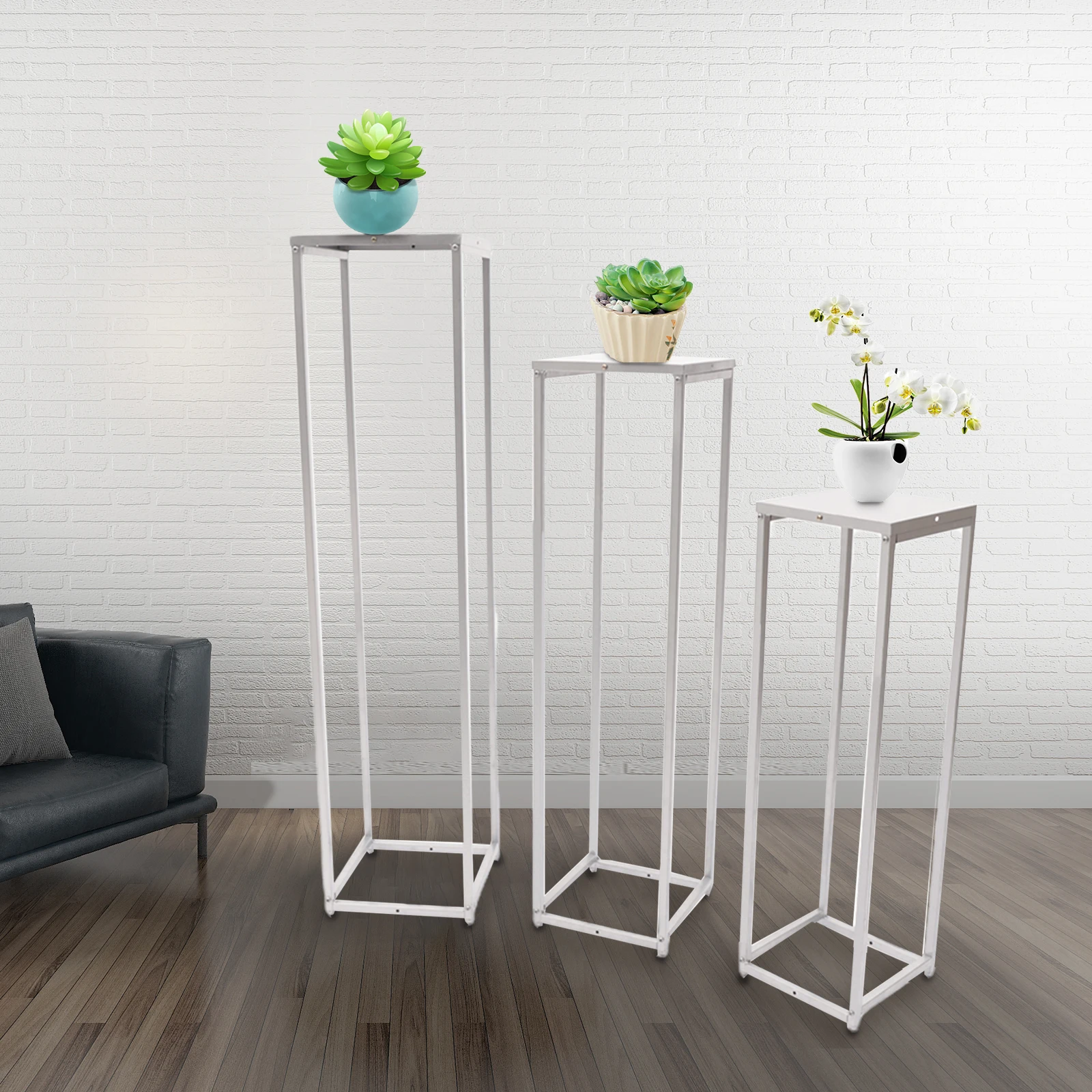 

3Pcs Flower Floor Vase Metal Art Geometric Column Plant Stand Flower Arrangement For Wedding Party Dinner Centerpiece Silver
