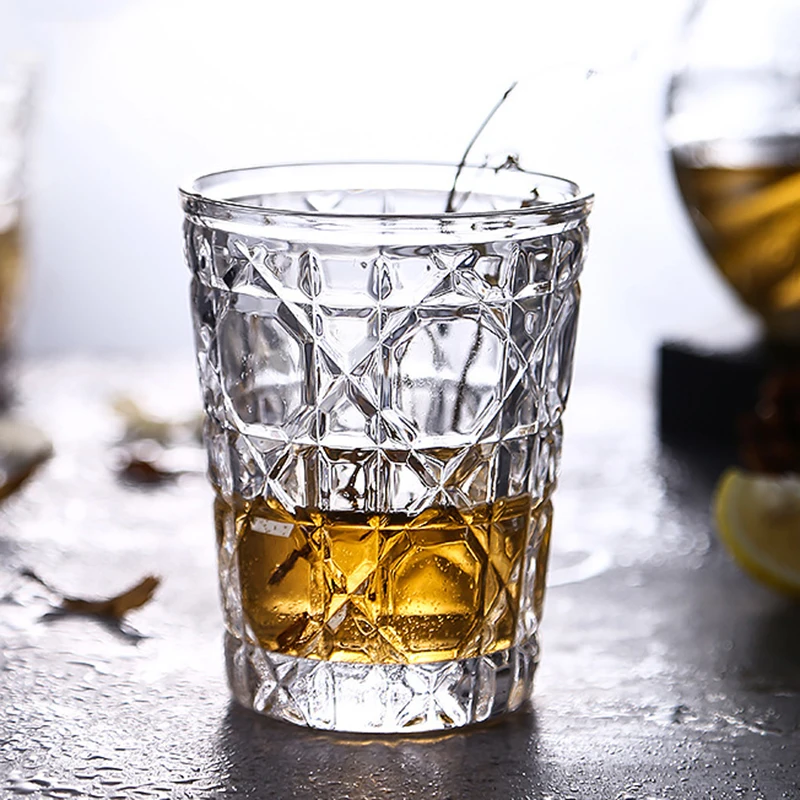 4pcs Glass Set for Drinking 10.5oz Household Whiskey Cups Diamond Painting Wine Glass Juice Drinks Glasses Transparent Drinkware - 2
