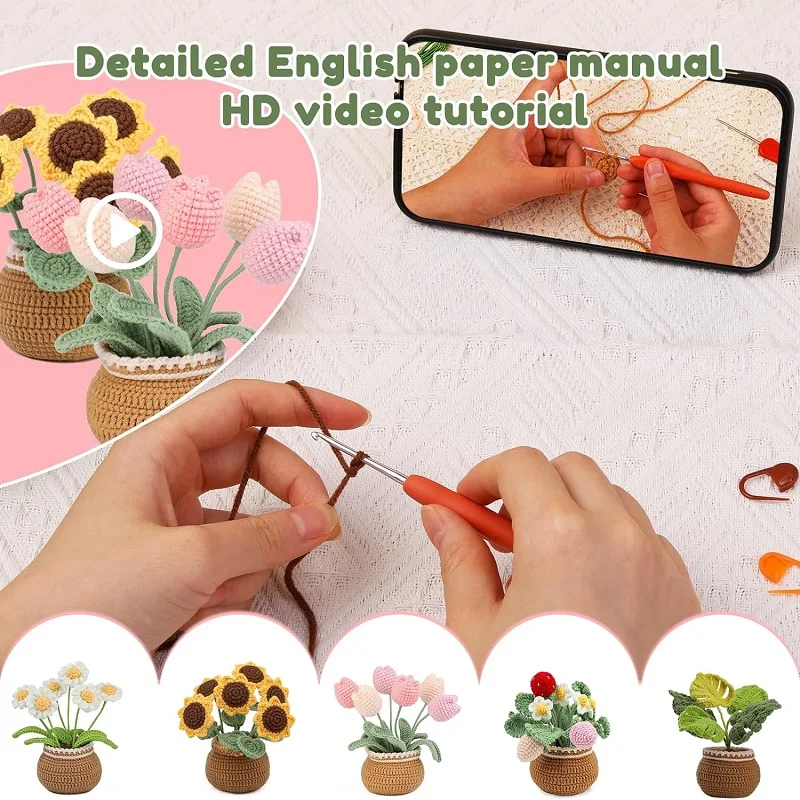 Beginners Flower Crochet Kit Knitting Kit for Complete Beginners Starter Crocheting with Step-by-Step Video Tutorials crochet kit