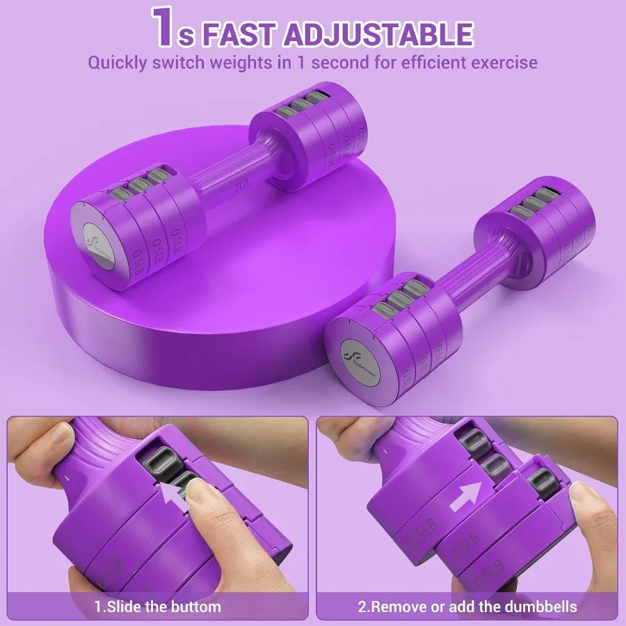 Adjustable Dumbbells Hand Weights Set: 5 lb Dumbbell Set of 2 Each 2lb 3lb 4lb 5lb Free Weights Fast Adjust Weight 4 In 1 Weight