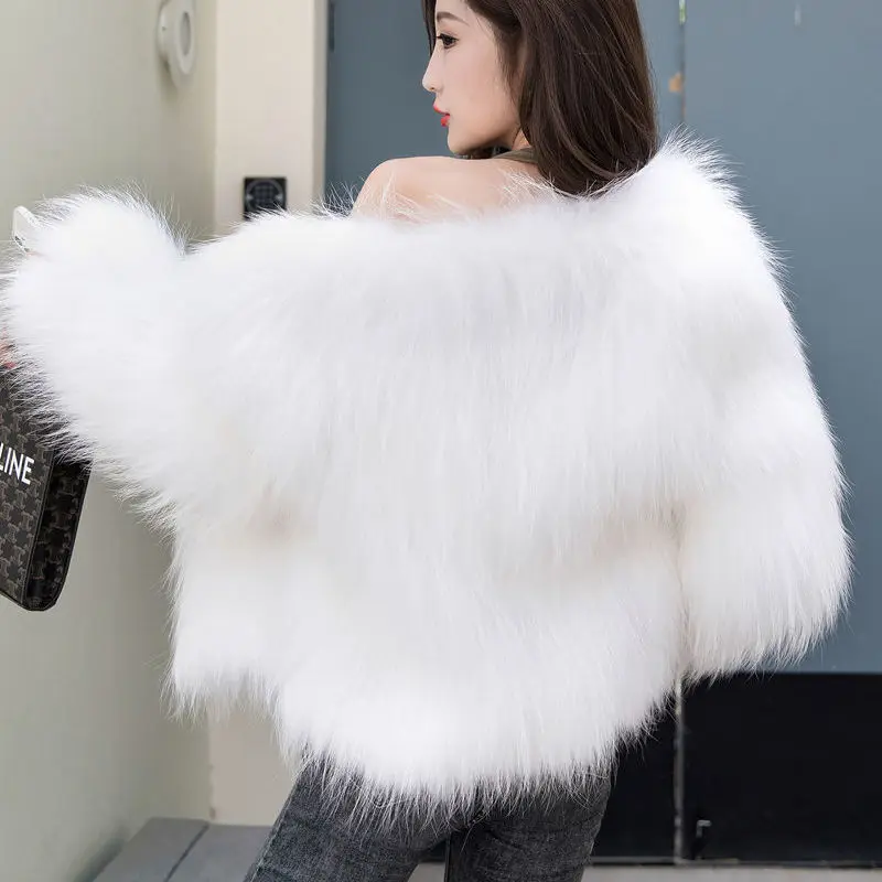 Fake Fox Fur Winter Jacket Women 2023 Korean Plush Outwear All-Match Solid Colors Luxury Short Fluffy Chaqueta Slim Quilted Coat