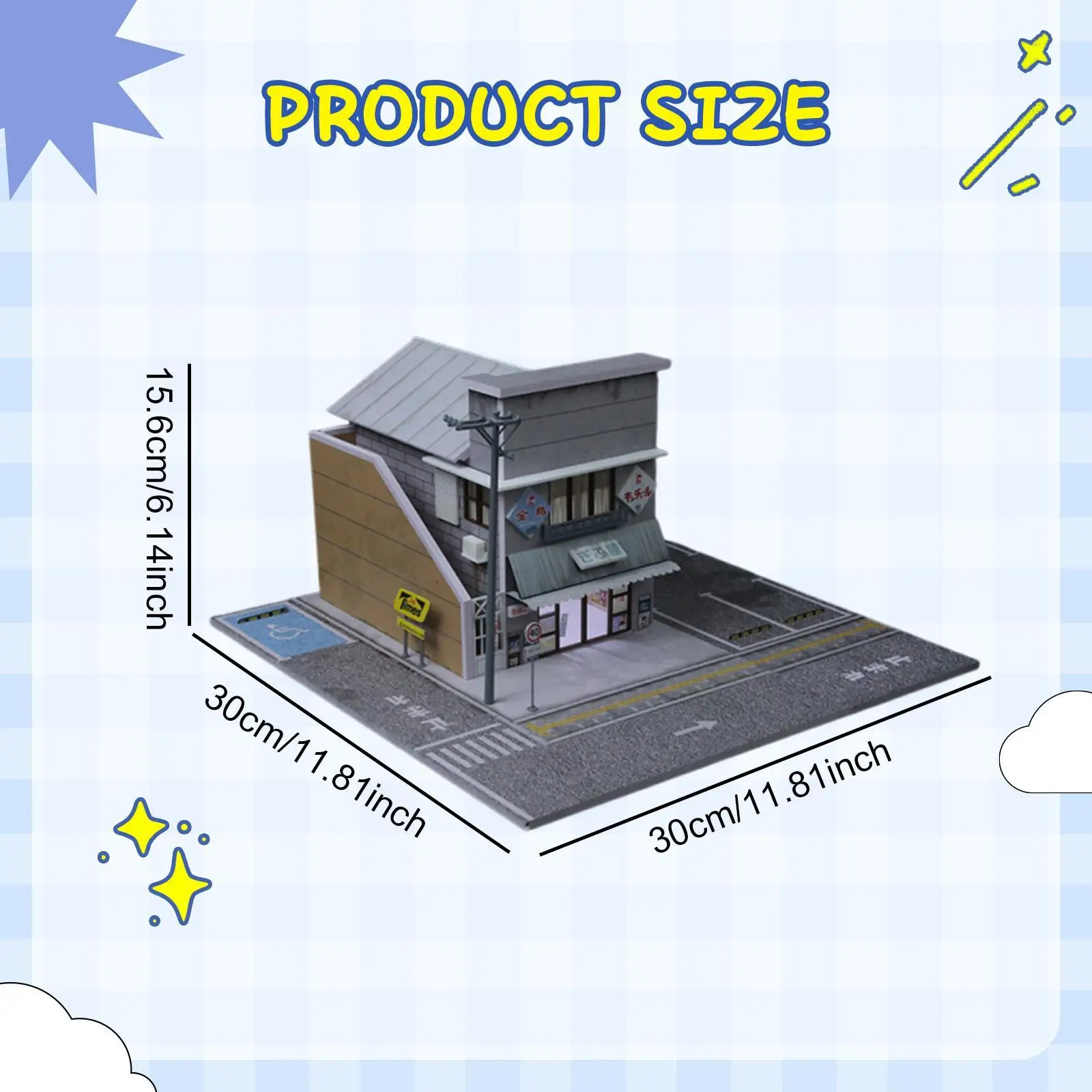 1/64 스케일 미니어처 디오라마 장면 주차장 조명 건물 모형 포함, 빈티지 자동차 모형 사진 전시용