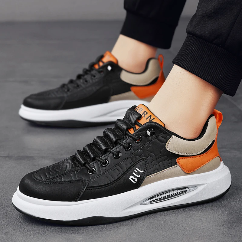 2025 New Fashion Leather Panels Shoes Men's Casual Breathable Youth Air Cushion Running Sports Shoes Fashion Sneakers 5