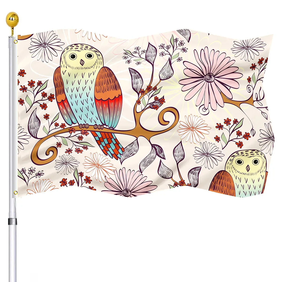 

Cartoon Owl Flag Branch Leaves Floral Polyester Flags House Indoor Yard Outside Decoration Flag with 2 Grommets Double Stitched