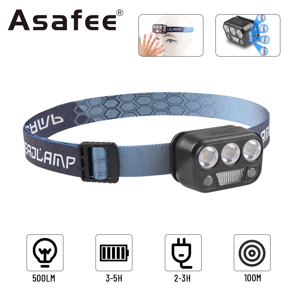 

Asafee YD-06 XTE LED 500LM Headlamp IPX4 Waterproof Induction Switch 60° Rotation Headlight Built-in Battery Rechargeable